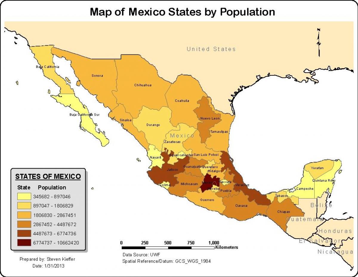 Mehhiko kaart rahvastik