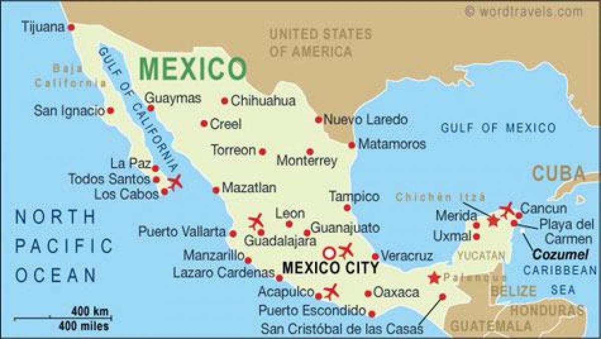kaart lennujaamadesse Mehhiko