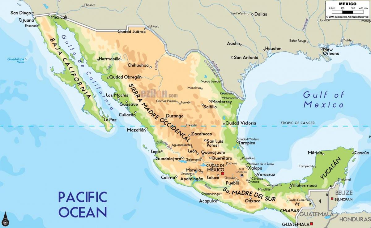 Mehhiko kaart füüsilise